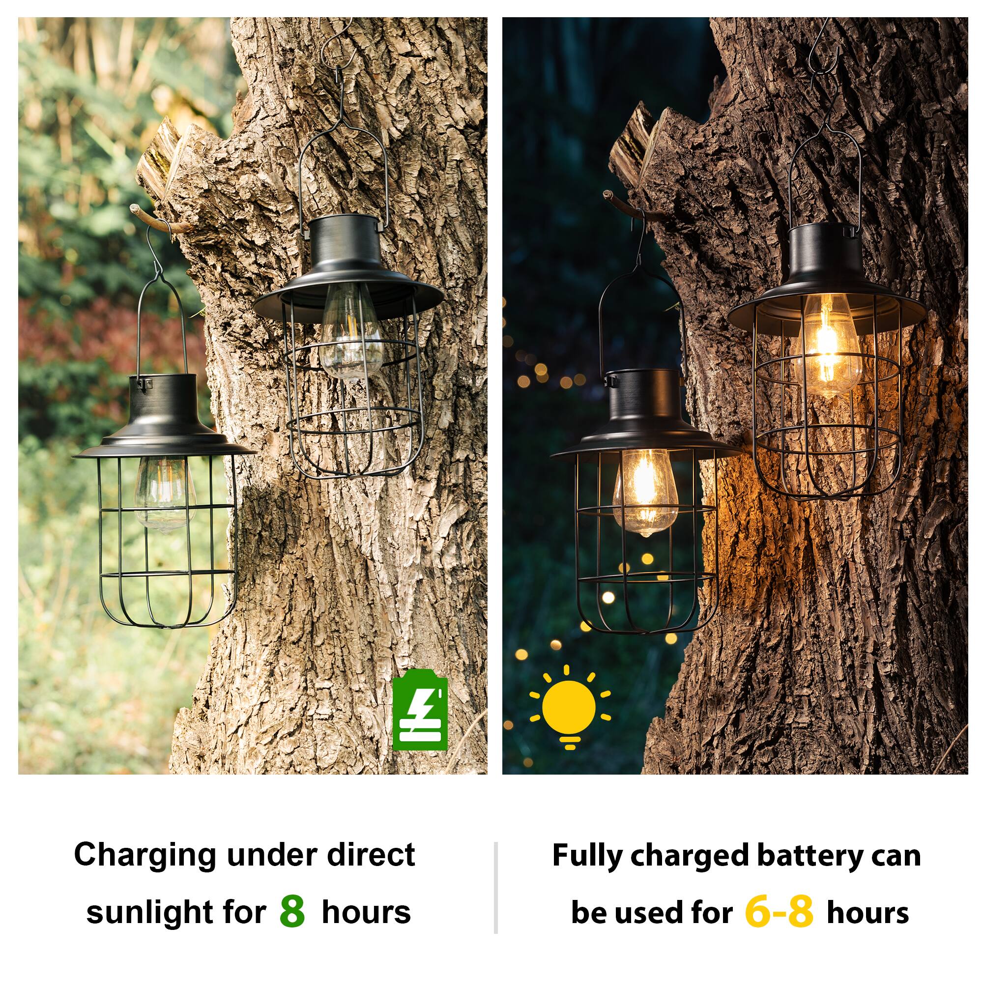 Glitzhome® 9.75" Black Metal Wire Solar Powered Hanging Lantern, 2ct.
